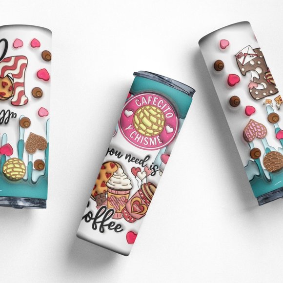 20oz Insulated Tumbler, Cafecito y Chisme, Valentine's Day - Picture 3 of 5